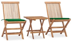 Set Da Pranzo Giardino Pieghevole 3 Pz Cuscino Massello Di Teak /