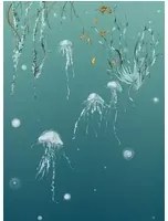 Edmond Petit Carta da parati Nautilus/ Méduses/ Nénuphars - Turquoise - Méduses gauche - Turquoise