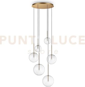 Equinoxe sospensione in vetro trasparente e ottone antico 6 luci at...