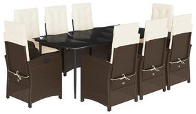 Set da pranzo da giardino 9pz con cuscini marrone in polyrattan