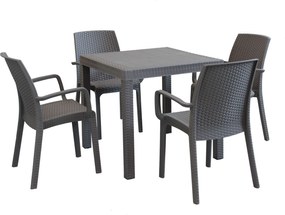 CALIGOLA - set tavolo in resina effetto rattan cm 80 x 80 x 74 h con 4 poltrone Alma