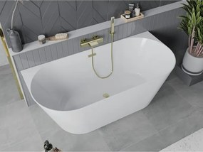 Mexen Oval Slim vasca da bagno freestanding a parete 170 x 80 cm, bianca, troppopieno oro spazzolato - 52661708000-55
