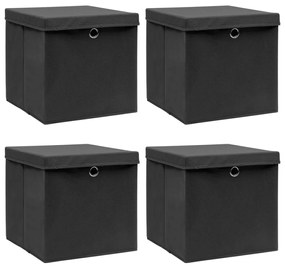 Scatole Portaoggetti Con Coperchi 4pz Neri 32x32x32 Cm Tessuto /