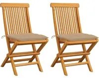 Sedie da Giardino con Cuscini Beige 2 pz in Massello di Teak 3062478