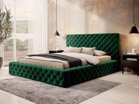 Letto matrimoniale con box contenitore Matilde - 160 x 200 cm , Tessuto vellutato verde