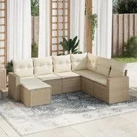 Set Divani da Giardino 7 pz con Cuscini Beige in Polyrattan 3219288