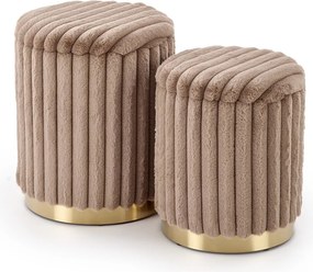 Set 2 Pouf FIDO con contenitore – cappuccino / oro – ø36x44 cm e ø31x38 cm