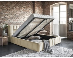 Letto matrimoniale imbottito beige con contenitore con rete inclusa 160x200 cm Lamica – ELTAP