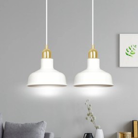 Lampadario Industrial 2 Luci Ibor In Acciaio Bianco Con Elementi In Oro