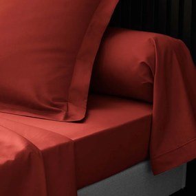 Lenzuolo elasticizzato in percalle di cotone color mattone 180x200 cm Percaline - douceur d'intérieur