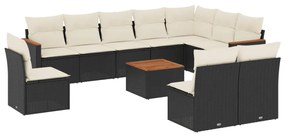 Set Divani da Giardino 11 pz con Cuscini in Polyrattan Nero