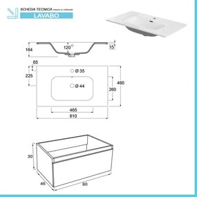 Mobile sospeso 80 cm bianco lucido doppia base lavabo e specchio Iside