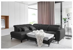 Divano angolare grigio scuro allungabile/con contenitore (con penisola a sinistra/a L) e rivestimento in velluto Noble – ELTAP