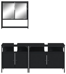 Set mobili da bagno 3 pz nero in legno multistrato