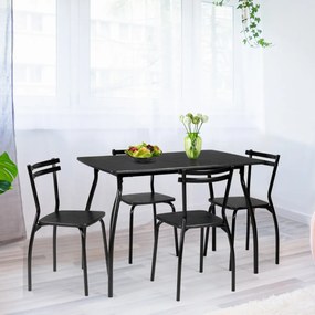 Costway Set tavolo e sedie da cucina con telaio in metallo, Tavolo da pranzo rettangolare e 4 sedie da soggiorno Nero