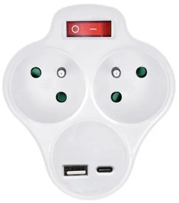 Solight P99USBC-PD20-Multipresa con un USB A+C charger e interruttore 2x10A bianco