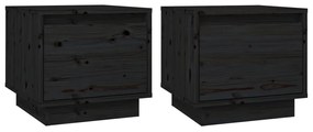 Comodini 2 pz neri 35x34x32 cm in legno massello di pino