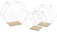 Set 3 Mensole Esagonale da Parete Design Industrial Scaffale Bianco Legno Naturale