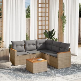 Set divano da giardino 6 pz con cuscini beige in polyrattan