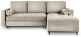 Divano letto angolare in velluto beige, angolo destro Santo - Milo Casa