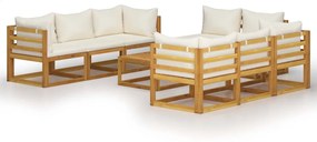 Set divani da giardino 9 pz con cuscini crema legno di acacia