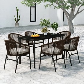 Set mobili da pranzo per giardino 7 pz marrone