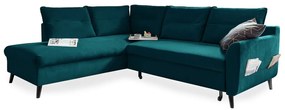 Divano letto angolare in velluto turchese L, angolo sinistro Stylish Stan - Miuform