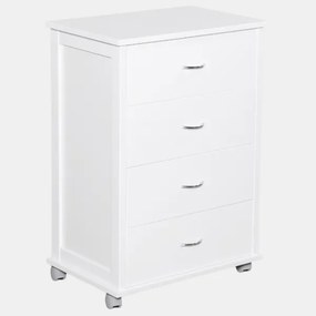Cassettiera con ruote ICON 58X83h cm in Legno di Faggio a 4 Cassetti Laccato Bianco