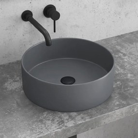 Kamalu - lavabo da appoggio rotondo in ceramica grigio opaco 35cm | litos