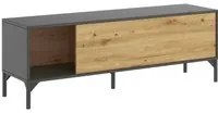 Mobile porta TV Dlell, Credenza bassa da soggiorno, Madia da salotto per televisione, 132x39h44 cm, Rovere Nodi e Antracite