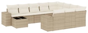 Set divani da giardino 11 pz con cuscini beige in polyrattan