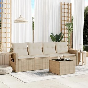 Set divano da giardino 5 pz con cuscini beige in polyrattan