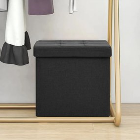 Sgabello Con Contenitore Pieghevole Nero İn Simil Lino /