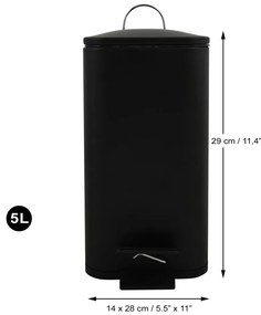 Cestino per la spazzatura nero opaco in acciaio con pedale 5 l Erik – Spirella