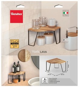 Ripiano aggiuntivo ad angolo nero opaco/di colore naturale in legno 25x25 cm York – Metaltex