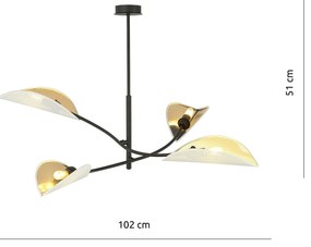 Sospensione Nordica 4 Luci Ares In Acciaio Nero Bianco E Oro Bracci Regolabili