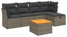 Set Divano da Giardino 6 pz con Cuscini Grigio in Polyrattan