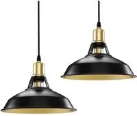 Coppia Lampadari Sospensione Moderno Design Industriale Lampada Metallo Nero Oro