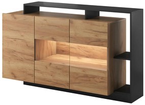 Credenza 3 ante e 3 nicchie con LED Naturale e Antracite - IDESIA