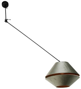 Lampada a sospensione nera con doppio paralume in velluto verde e interno oro - Blitz