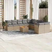 Set Divano da Giardino 11 pz con Cuscini Beige Misto Polyrattan 3256185