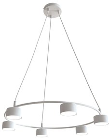 Lampadario Moderno 6 Luci Odin In Acciaio Bianco Ad Anello E Cilindri