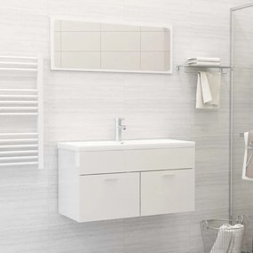 Set Mobili Da Bagno 2 Pz Bianco Lucido İn Legno Multistrato /