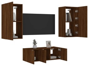Mobili Tv A Muro Con Led 4pz Rovere Marrone Legno Multistrato /