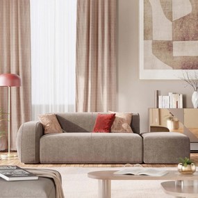 BonBon Divano modulare componibile – Composizione con pouf terminale in tessuto smacchiabile T23 talpa