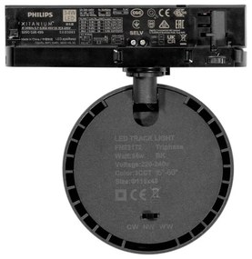 Faro LED 34W,Trifase, Regolabile 15°-60° Nero con driver Philips CRI97 UGR11 Colore Bianco Variabile CCT