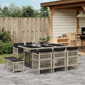 Set pranzo giardino 11pz con cuscini grigio chiaro polyrattan