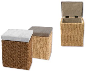 Sgabello Contenitore 'LIME': in fibra naturale, 45x33x53h, con cuscino grigio