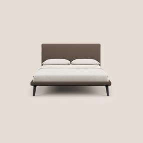 Noel letto minimal scandinavo con piedi in mogano e tessuto fiammato impermeabile T19