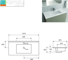 Mobile bagno 100cm con lavabo a incasso installazione sospesa TOD-100LA - KAMALU